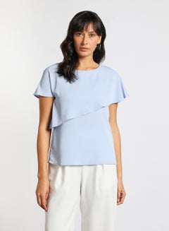 Buy Women's Casual Round Neck Short Sleeve Tops Blue in UAE
