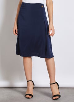 Buy Women's Casual Midi Straight Solid Skirt Navy Blue in UAE