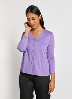 Buy Women's Casual V Neck Long Sleeve Solid Shirt Purple in UAE