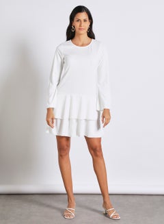 Buy Women's casual long sleeve knee length knit dress White in UAE