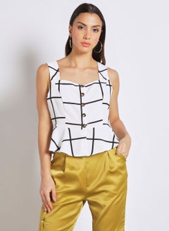 Buy Women's Casual Sleeveless Check Design Peplum Top White Check in UAE