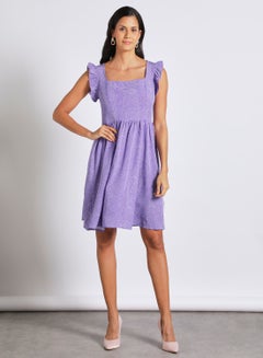 Buy Women's Ruffles Around Armhole Square Neck Midi Solid Dress Purple Print in Saudi Arabia