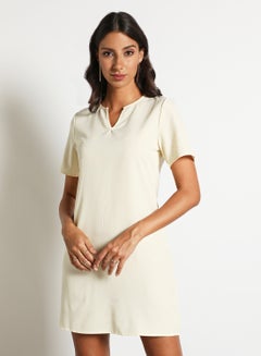 Buy Women'S Casual Knee Length Short Sleeve Dress Beige in Saudi Arabia