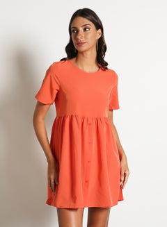 Buy Women'S Casual Knee Length Short Sleeve Plain Basic Dress Orange in Saudi Arabia