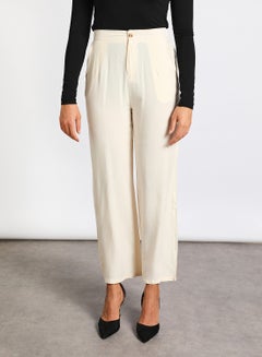 Buy Women's Casual Wide Leg Solid Pants with Two Pockets 83 Beige in Saudi Arabia