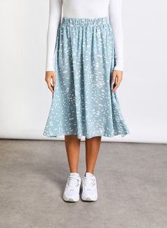 Buy Long  Floral Chiffon A Line Skirt Light Blue Print in UAE