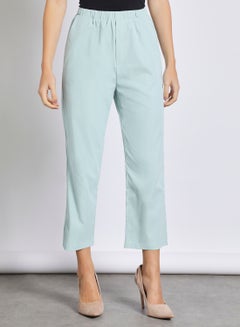 اشتري Women's Casual Mid-Rise Elastic Waistband Cropped Length Straight Fit Pants With Front Pocket Blue في السعودية