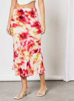 Buy Abstract Print Midi Skirt Multicolour in Saudi Arabia