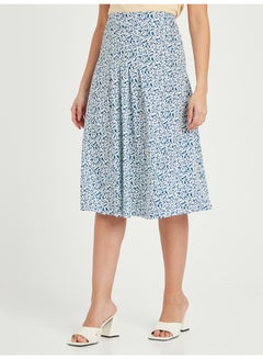 Buy Floral Printed Pleated A-Line Midi Skirt Blue/White in Saudi Arabia