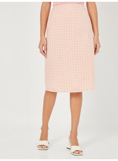 Buy Checkered Pattern Midi Skirt Orange/White in Saudi Arabia