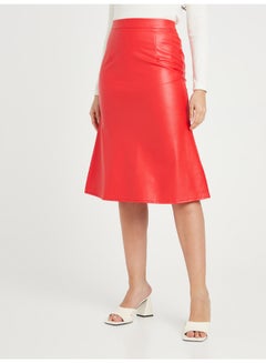 Buy Back Zip Detail A-Line Midi Skirt Red in Saudi Arabia