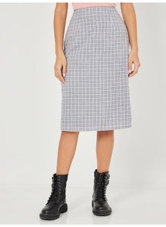 Buy Checkered Pattern Midi Skirt Grey in Saudi Arabia