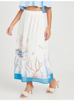 Buy Aquatic Printed A-Line Maxi Skirt White/Blue in Saudi Arabia
