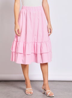 Buy Women's Casual Long Ruffle Sloid Skirt 137 Pink in Saudi Arabia