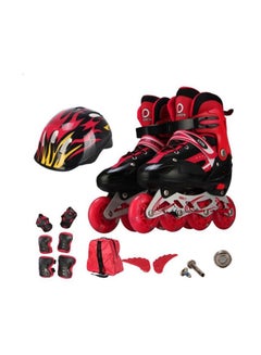 Buy Full Flashing Roller Skate Shoes With Protective Safety Equipments For Children 30x37x21cm in UAE