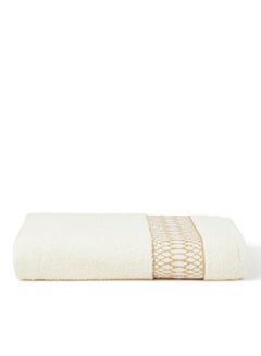 Buy Cotton Terry Bath Towel With Fancy Jacquard Border Cream 70x140cm in UAE