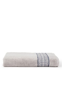 Buy Cotton Terry Bath Towel With Fancy Jacquard Border Grey 70x140cm in UAE