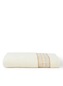 Buy Cotton Terry Bath Towel With Fancy Jacquard Border Cream 80x160cm in UAE