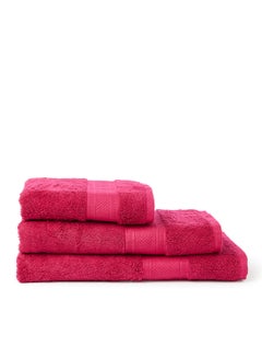 Buy 3-Piece Zic Zac Design Cotton Towel Pink 50x90, 70x140, 80x160cm in UAE