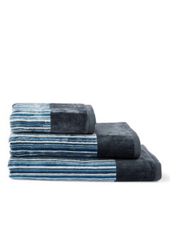 اشتري 3-Piece Yarn Dyed Bath Towel Blue 50x90, 70x140, 80x160cm في الامارات