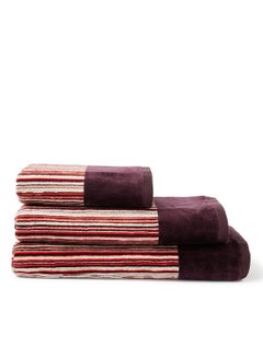 اشتري 3-Piece Yarn Dyed Bath Towel Maroon 50x90, 70x140, 80x160cm في الامارات