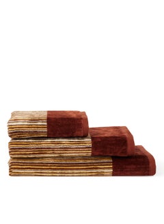 اشتري 3-Piece Yarn Dyed Bath Towel Brown 50x90, 70x140, 80x160cm في الامارات