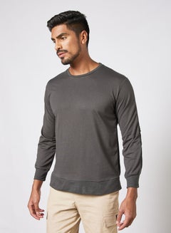 Buy Mens Solid Pattern Dual Color Block Long Sleeves Crew Neck Pullover Sweatshirt Grey in UAE