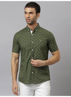 Buy All-Over Printed Short Sleeve Shirt Olive in UAE