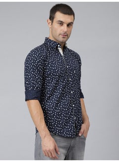 Buy All-Over Printed Button Down Shirt Navy Blue in UAE