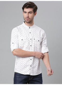 Buy All-Over Printed Mandarin Neck Shirt Ghost White in UAE