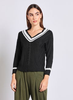 Buy Women V-Neck Color Block Sweater Black in UAE