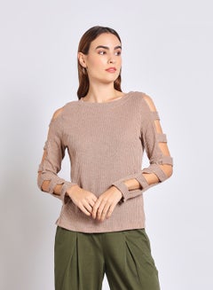 Buy Women's Hole Sleeve Stylish Sweater Khaki in UAE