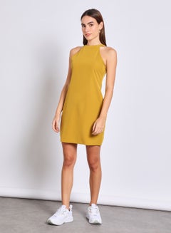 Buy Women'S Casual Mini Cold Shoulder Plain Basic Dress Yellow in UAE