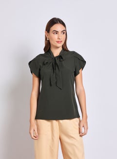 Buy Women'S Casual Short Sleeve Solid Blouse Black in Saudi Arabia