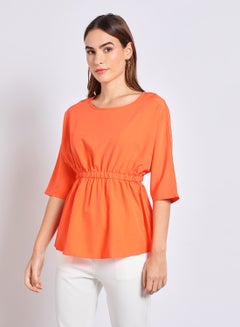 Buy Women'S Casual Half Sleeve Plain Basic Blouse Orange in UAE