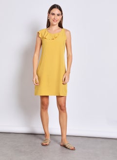 Buy Women'S Casual Midi Sleeveless Plain Basic Dress Yellow in UAE