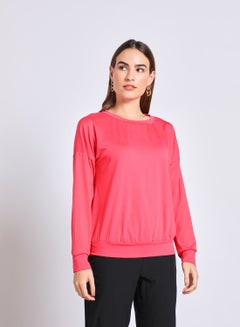 Buy Women'S Casual Knit Long Sleeve Plain Basic T-Shirt Red in UAE
