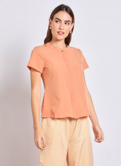 Buy Women'S Casual Short Sleeve Plain Basic Blouse Brown in Saudi Arabia
