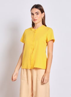 Buy Women'S Casual Short Sleeve Plain Basic Blouse Yellow in UAE
