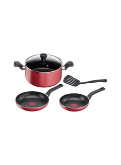 Buy 5-Piece Aluminium Super Cook Cooking Set Red/Black in Saudi Arabia