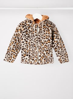 اشتري Girls Leopard Zip Through Fur Jacket Beige في السعودية