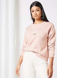 Buy Basic Text Print Sweatshirt Pink in UAE