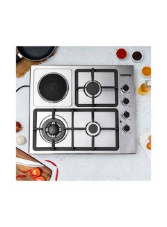 Buy Stainless Steel Built-In Gas & Electric Hot Plate Hob 3 Burners & 1 Hot Plate Automatic Ignition System  LPG Gas Type 2800pa  Metal Knob  Cast Iron Pan Support GGC31034 Silver/Black in UAE