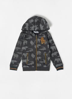 Buy Baby/Kids Animal Print Zip-Up Hoodie Anthracite Grey in Saudi Arabia