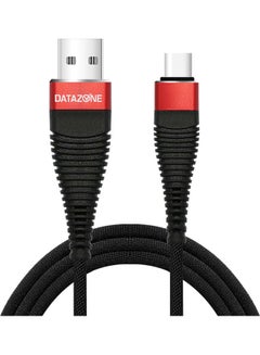 Buy Cloth Braided Type-C Charging Cable Black/Red in Saudi Arabia