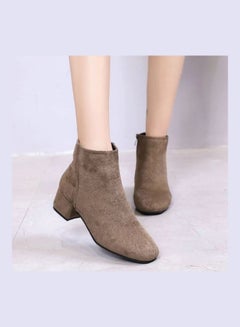 Buy Mid Heel Ankle Boots Khaki in UAE