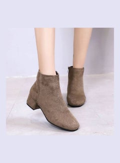 Buy Mid Heel Ankle Boots Khaki in Saudi Arabia