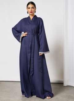 Buy Lace Sleeve Trim Abaya Blue in Saudi Arabia