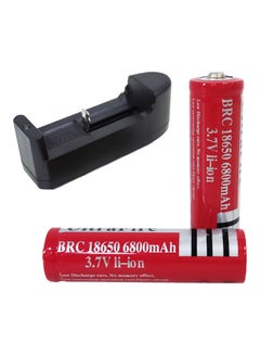 Buy 6800.0 mAh 2-Piece Ultrafire Rechargeable Battery With Charger Set Black/Red in UAE
