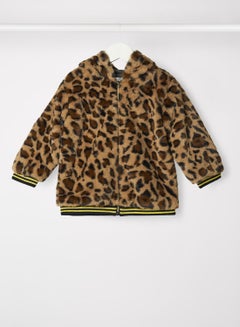 Buy Baby Boys Leopard Hooded Fur Jacket Brown in Saudi Arabia